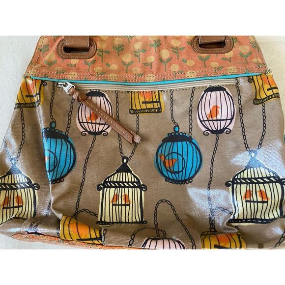 Fossil Key-per Vintage Bird Cage Faux Leather Satchel Bag - Picture 11 of 13